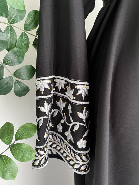 Linen Abaya - White Floral