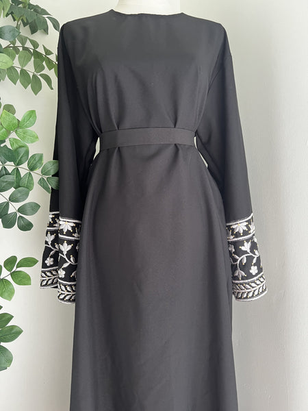 Linen Abaya - White Floral