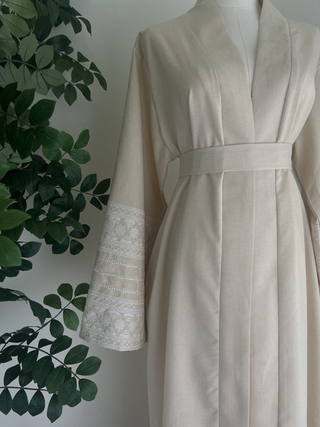 Linen Abaya - Cream Open Abaya