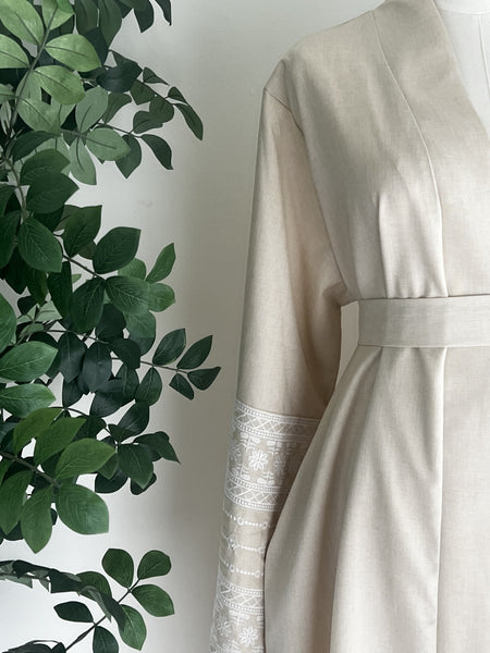 Linen Abaya - Cream Open Abaya