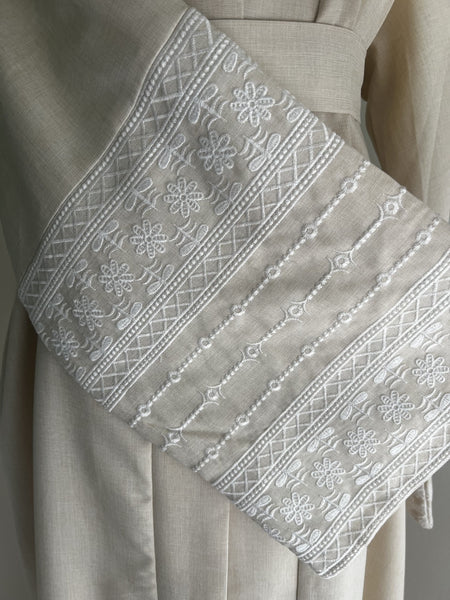 Linen Abaya - Cream Open Abaya